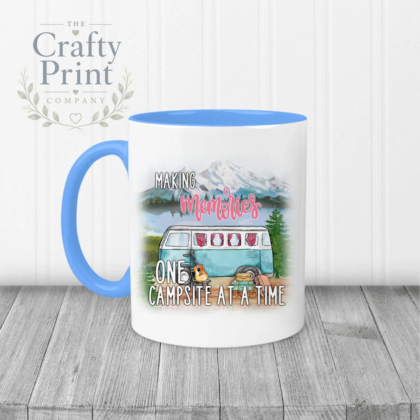 Making memories one campsite at a time Mug - Blue Handle &