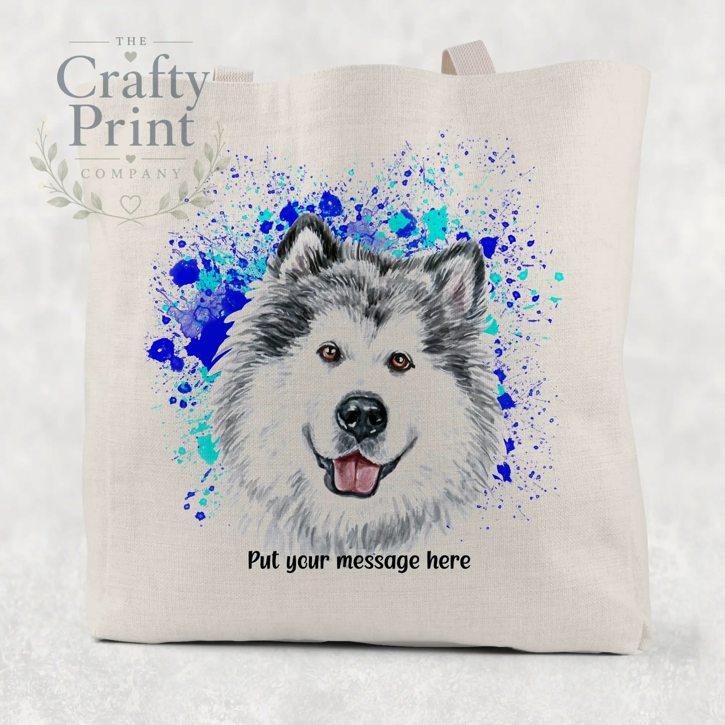 Malamute Paint Splatter Personalised Cotton Tote Bag - Blue