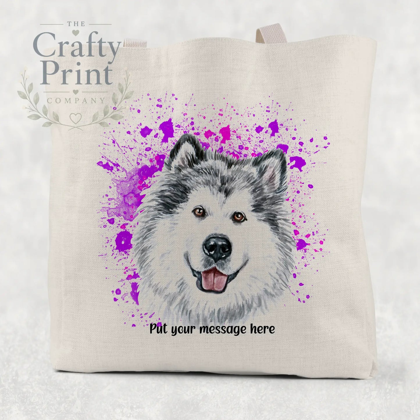 Malamute Paint Splatter Personalised Cotton Tote Bag - Pink