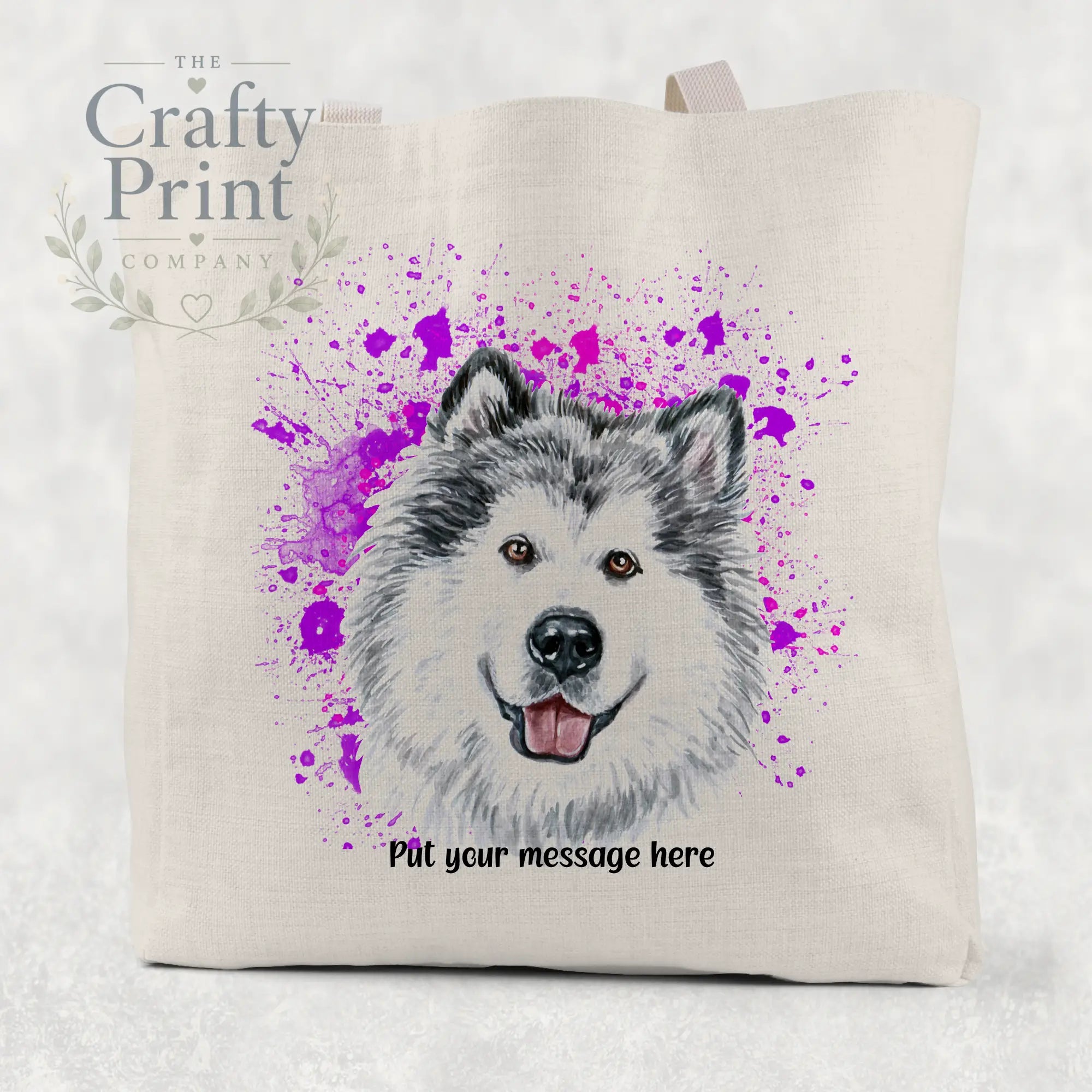 Malamute Paint Splatter Personalised Cotton Tote Bag - Pink