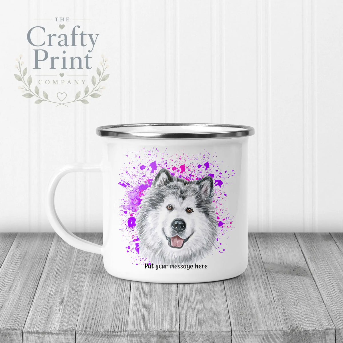 Malamute Paint Splatter Personalised Mug - Enamel / Pink