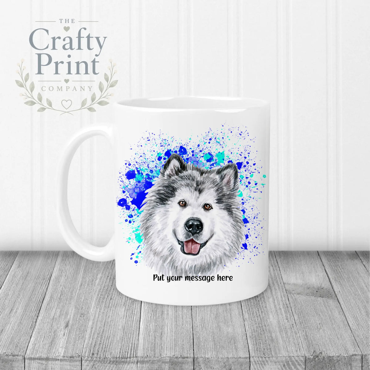 Malamute Paint Splatter Personalised Mug - White Handle &