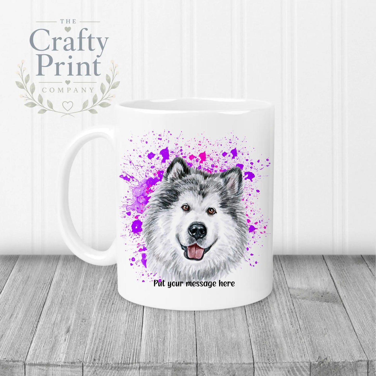 Malamute Paint Splatter Personalised Mug - White Handle &