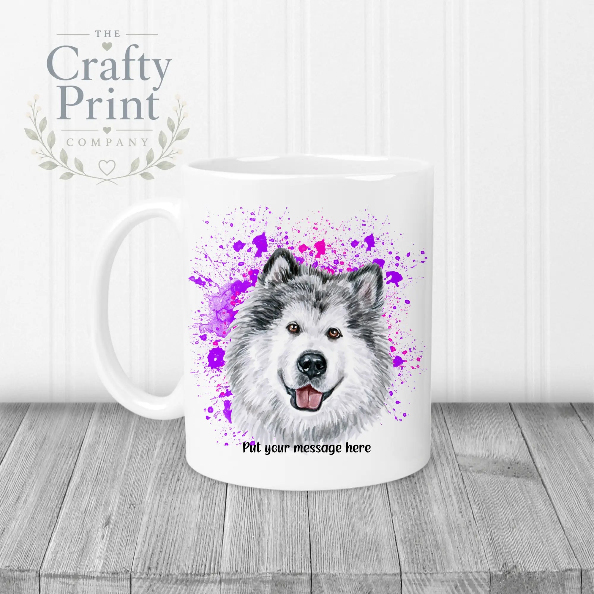 Malamute Paint Splatter Personalised Mug - White Handle &