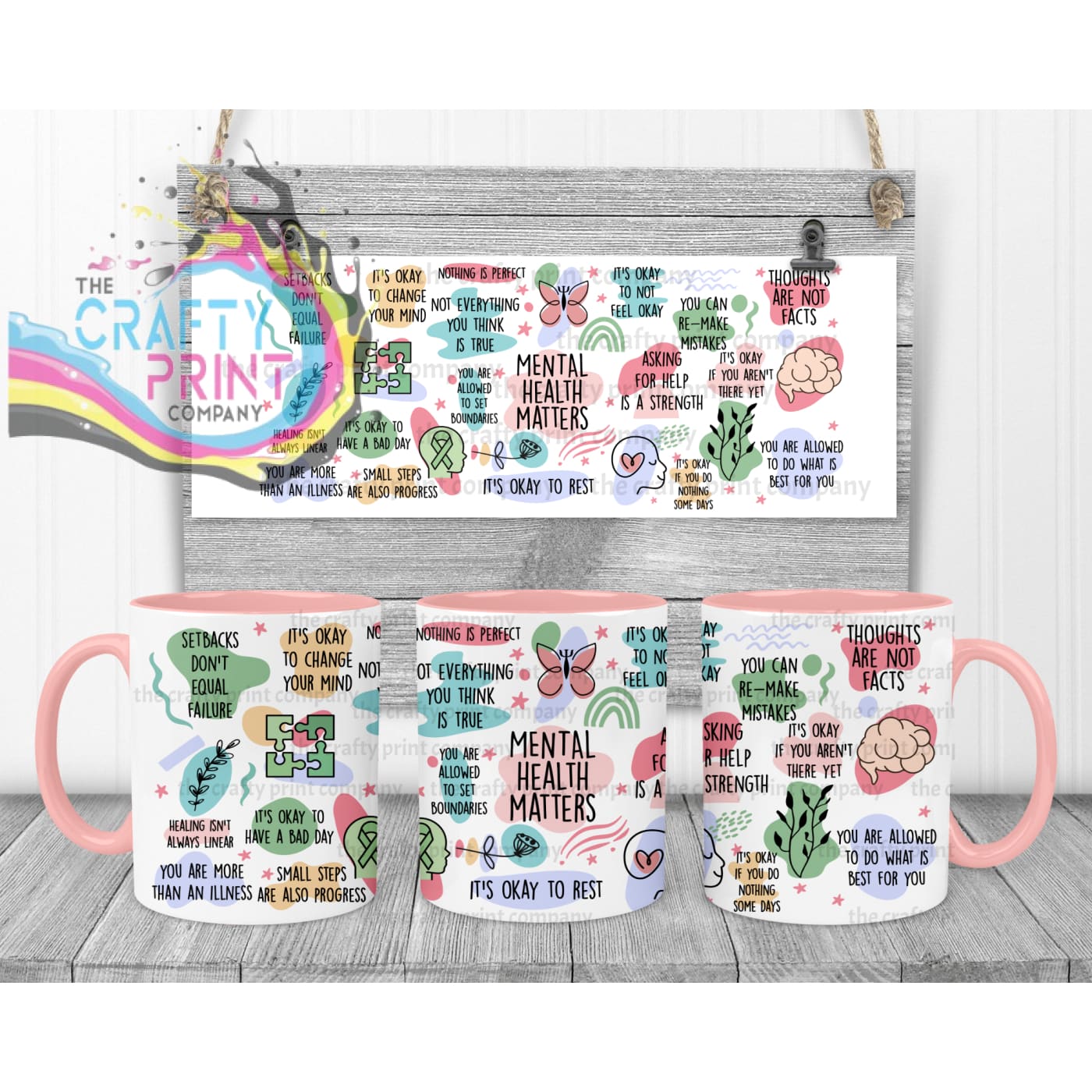 Mental Health Matters Mug - Pink Handle & Inner - Mugs