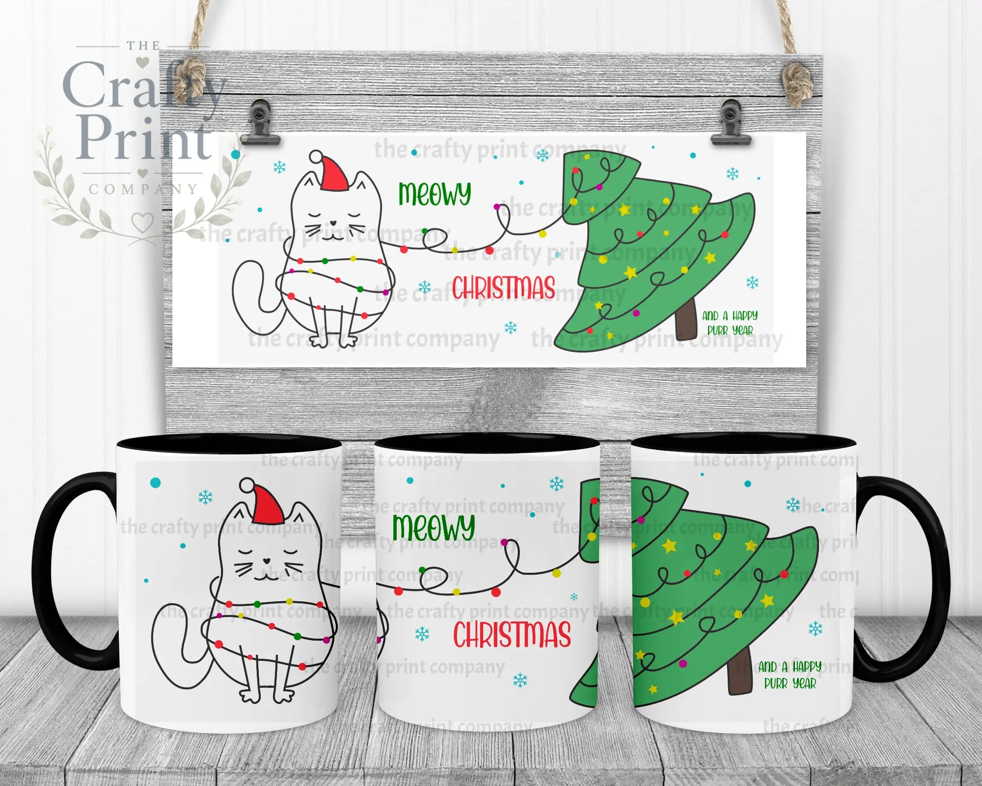 Meowy Christmas and a Happy Purr Year Mug - Black Handle &
