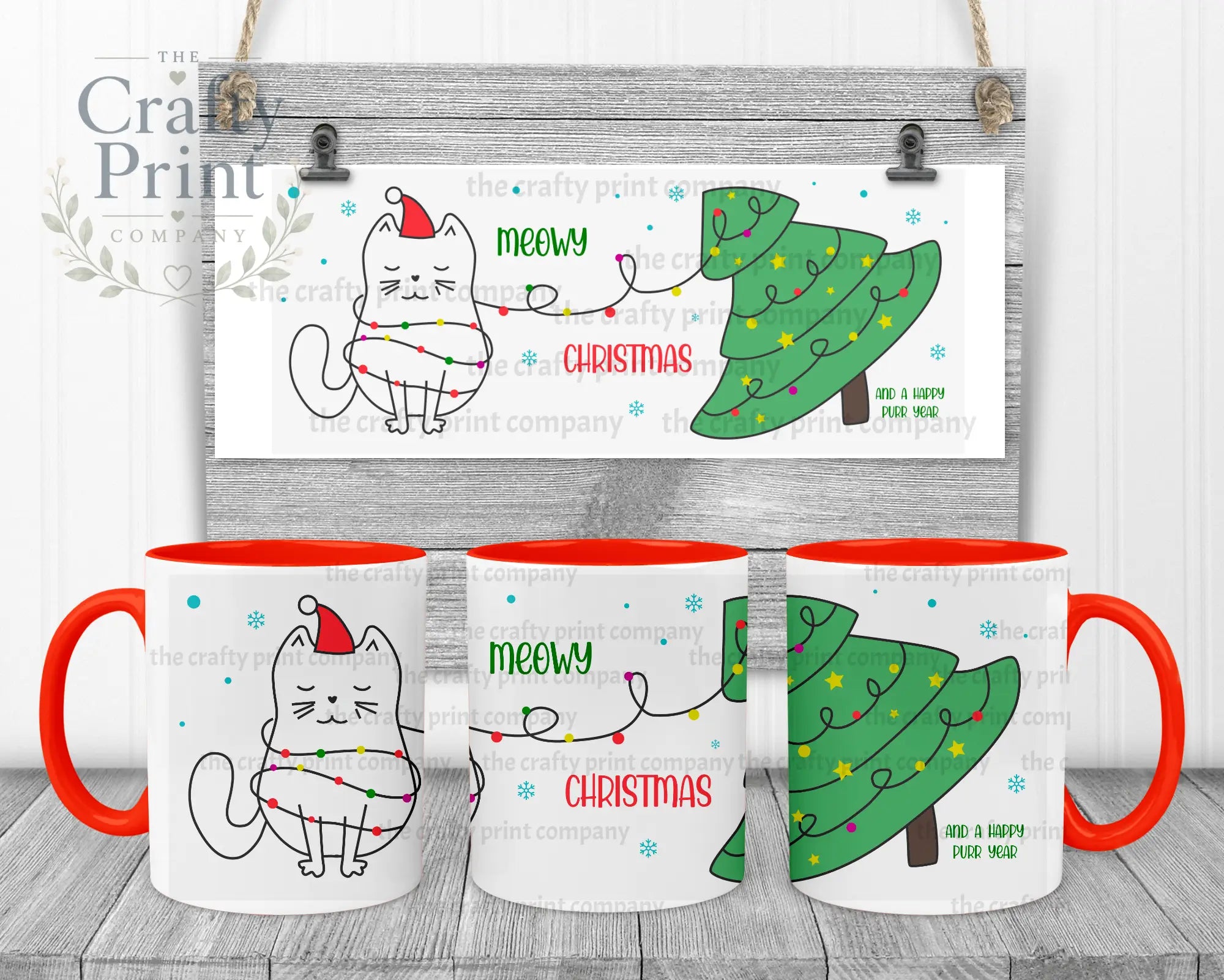 Meowy Christmas and a Happy Purr Year Mug - Red Handle &