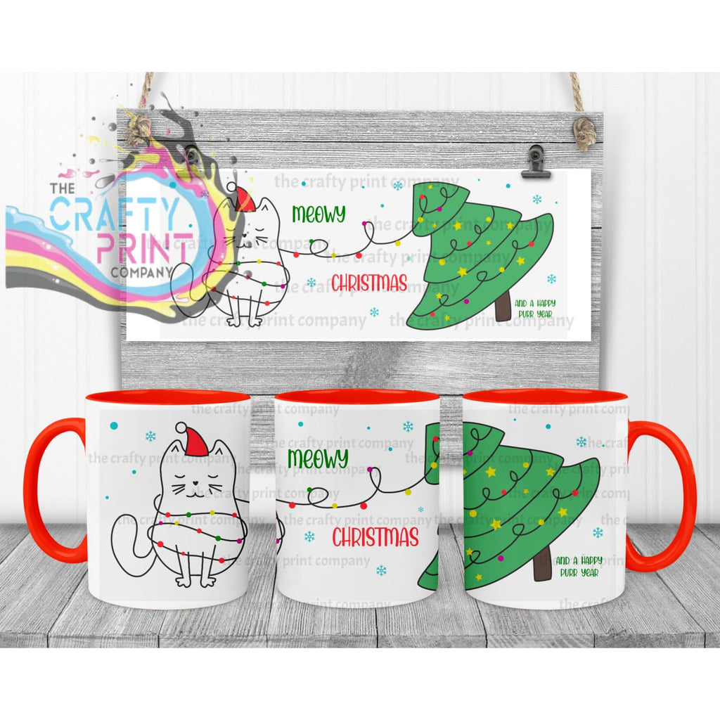 Meowy Christmas and a Happy Purr Year Mug - Red Handle &