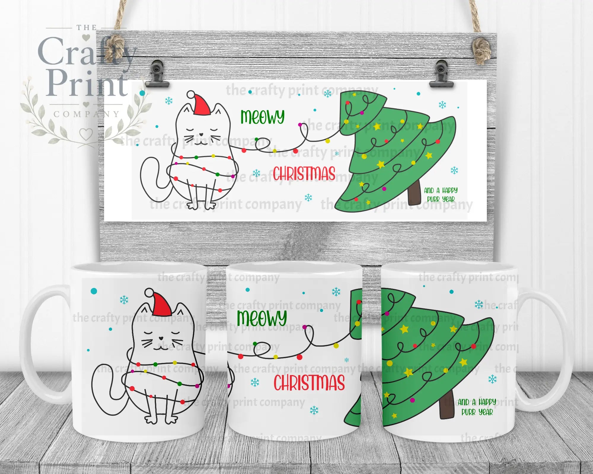 Meowy Christmas and a Happy Purr Year Mug - White Handle &