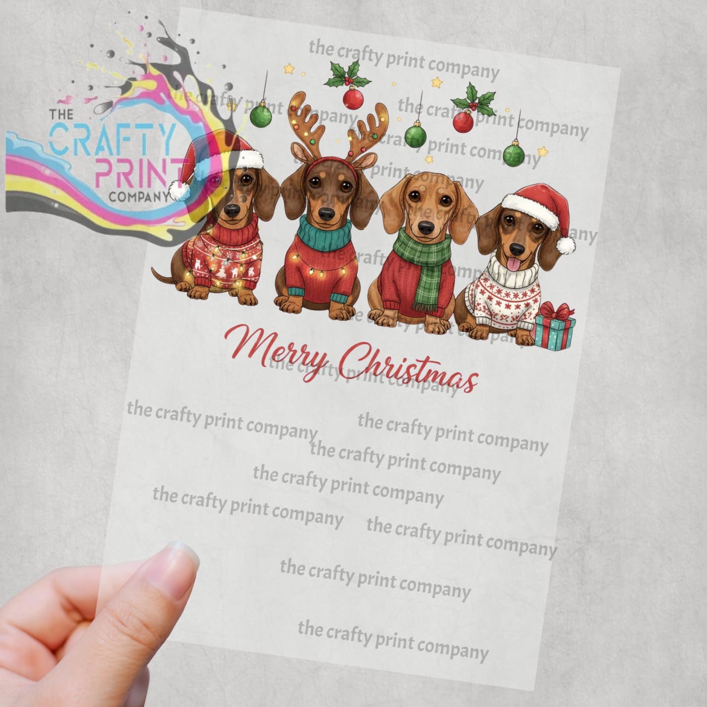 Merry Christmas Dachshund DTF Print - Posters Prints &