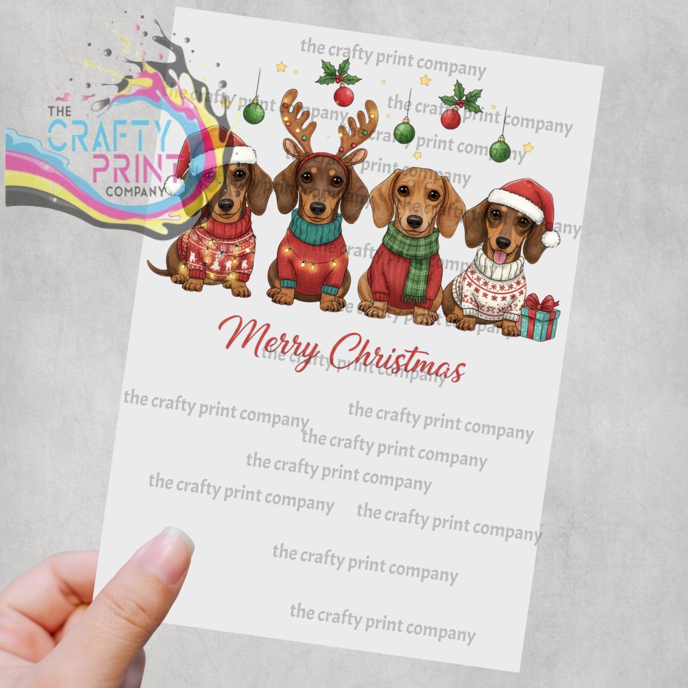 Merry Christmas Dachshund Sublimation Print - Posters