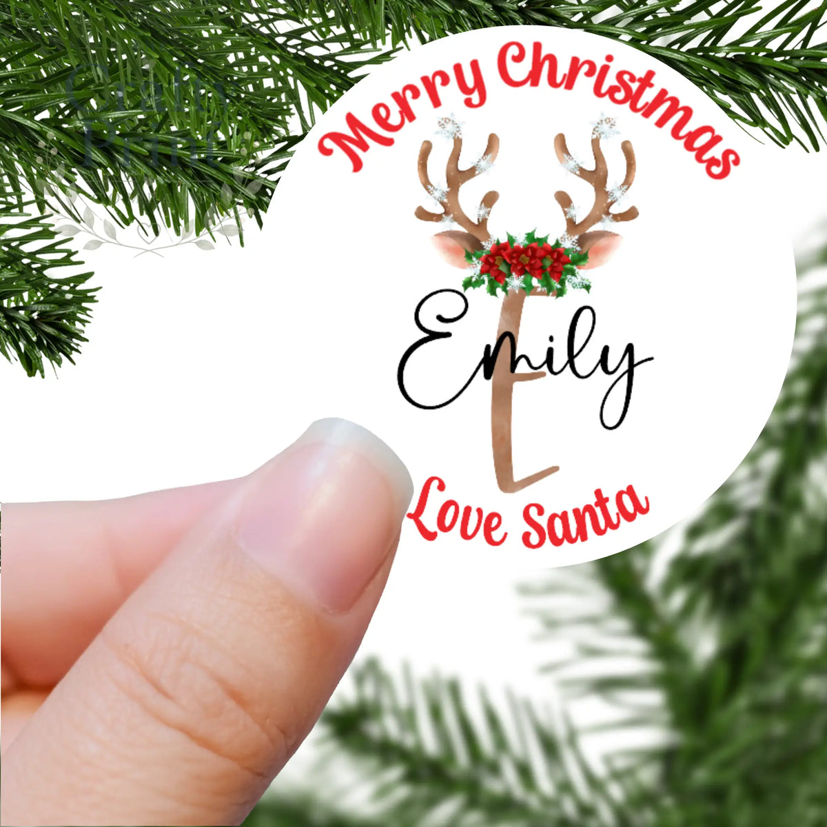 Merry Christmas Reindeer Antler Printed Sticker