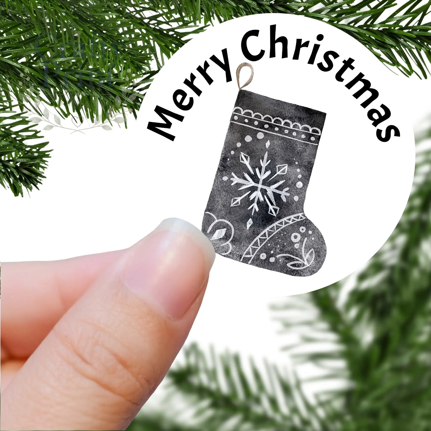 Merry Christmas Stocking Printed Sticker - X Small 25mm