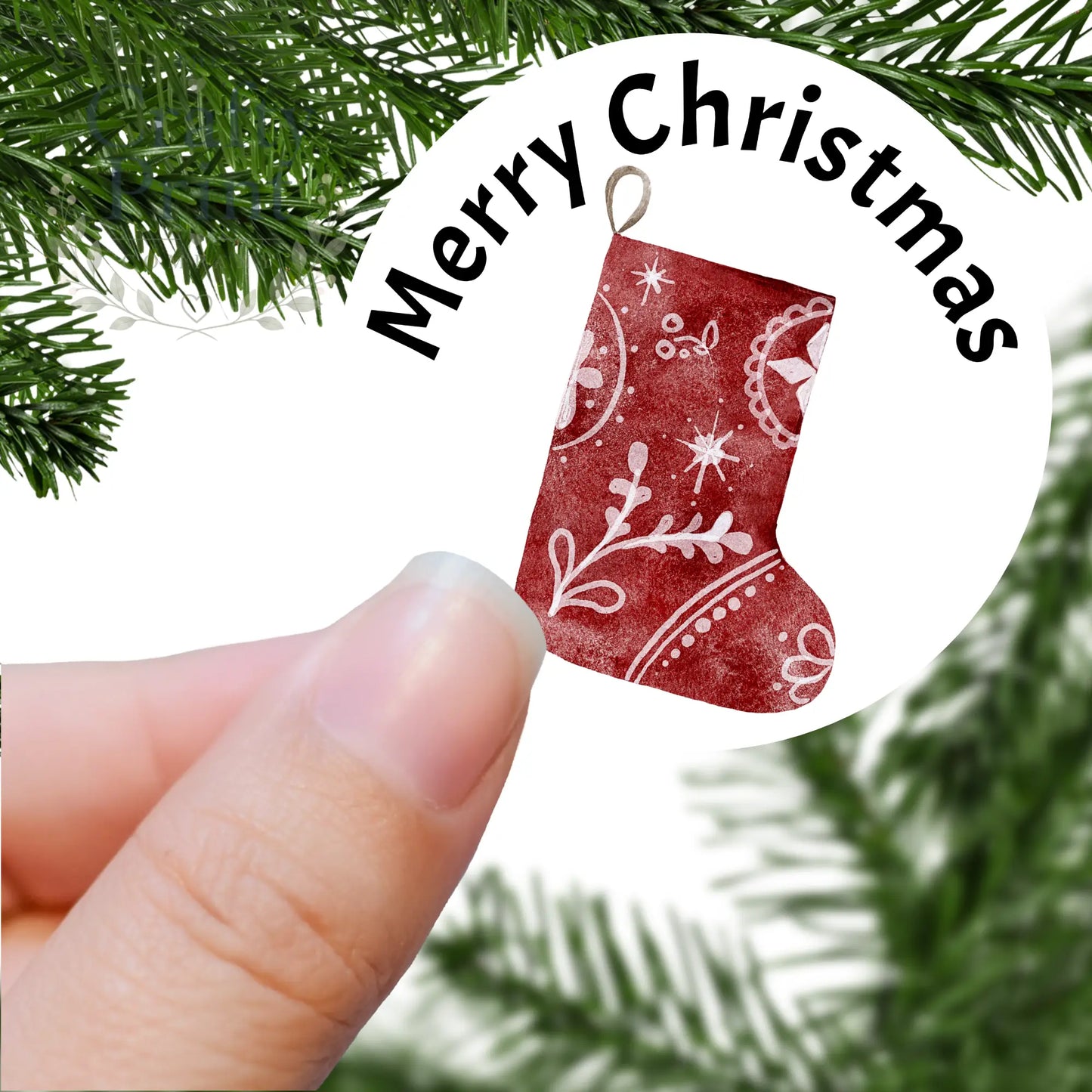 Merry Christmas Stocking Printed Sticker - X Small 25mm