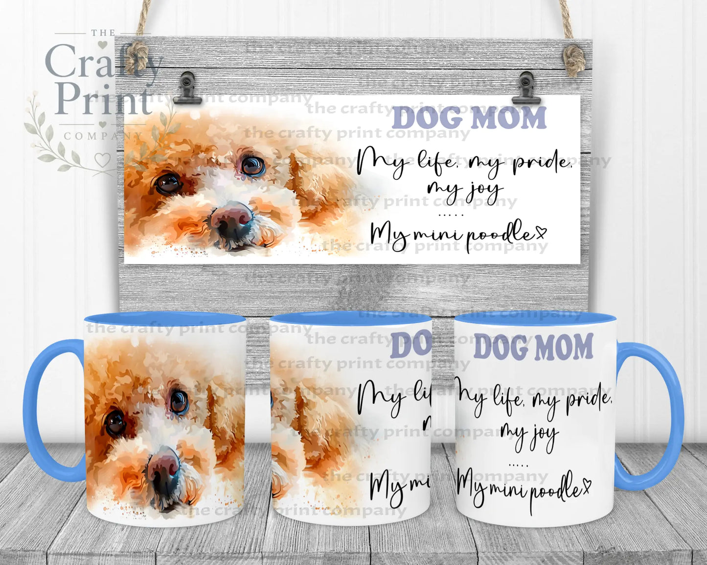 Mini Poodle Dog Mom Mug - 11oz Ceramic / Blue Handle &