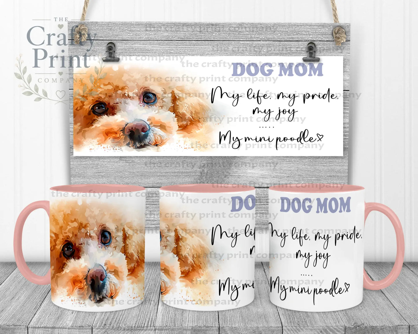 Mini Poodle Dog Mom Mug - 11oz Ceramic / Pink Handle &