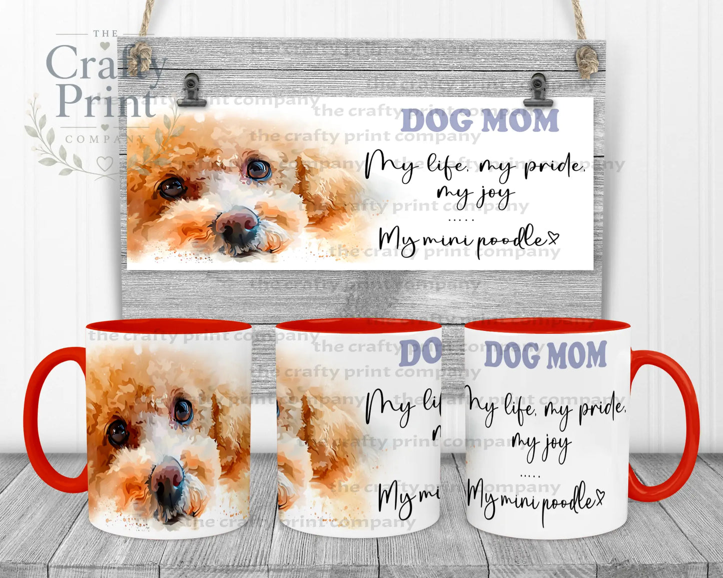 Mini Poodle Dog Mom Mug - 11oz Ceramic / Red Handle & Inner
