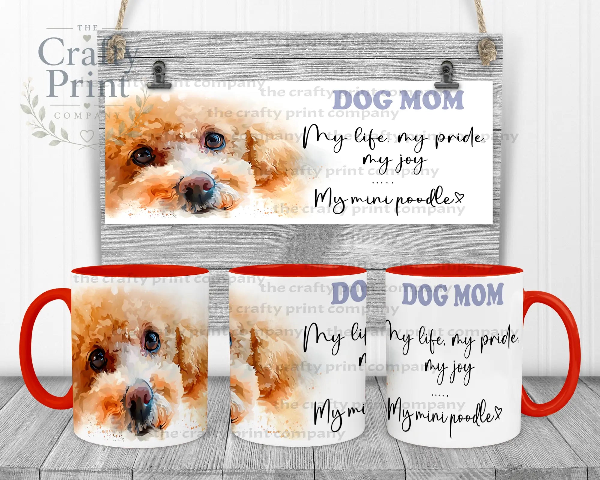 Mini Poodle Dog Mom Mug - 11oz Ceramic / Red Handle & Inner