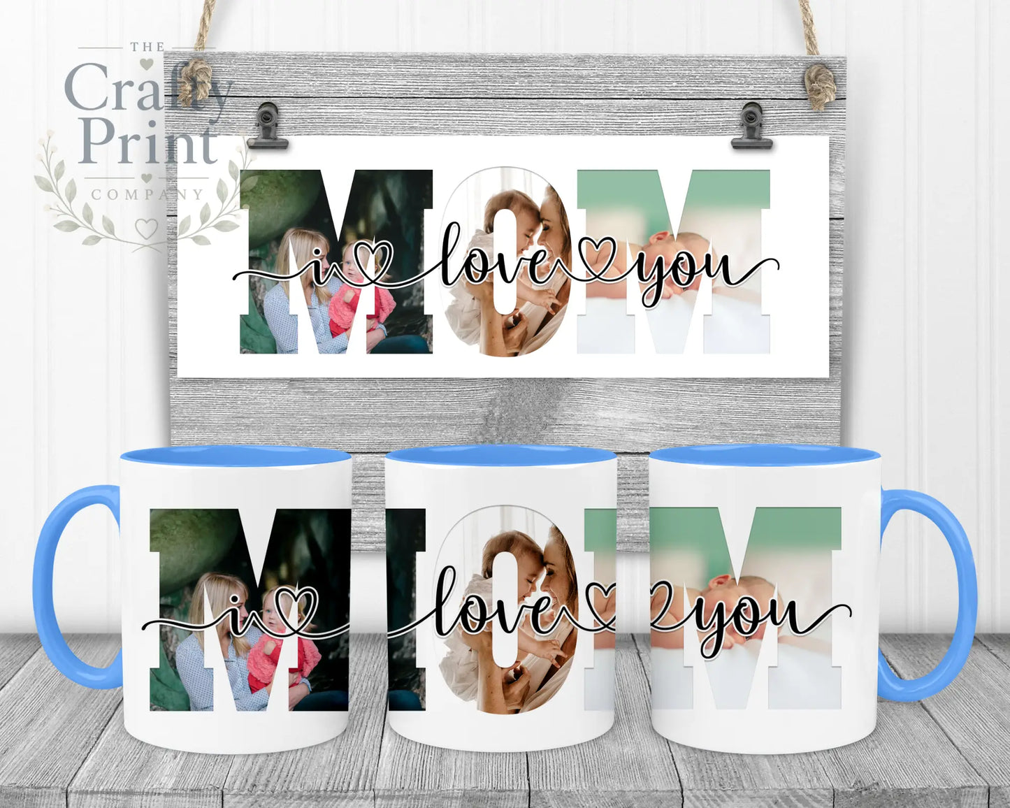 Mom We/I Love You Personalised Mug - Blue Handle & Inner