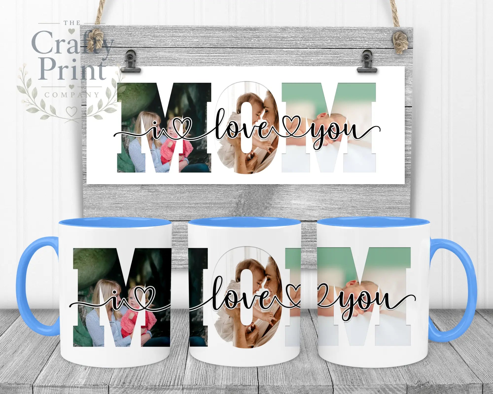 Mom We/I Love You Personalised Mug - Blue Handle & Inner