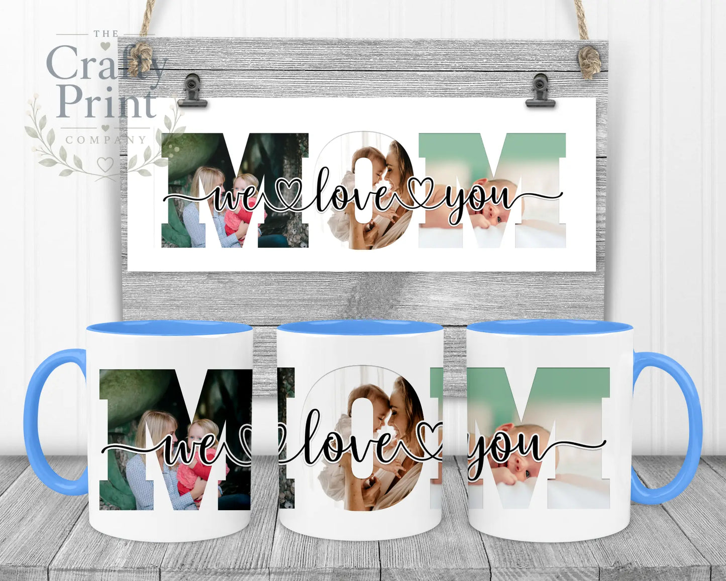 Mom We/I Love You Personalised Mug - Blue Handle & Inner