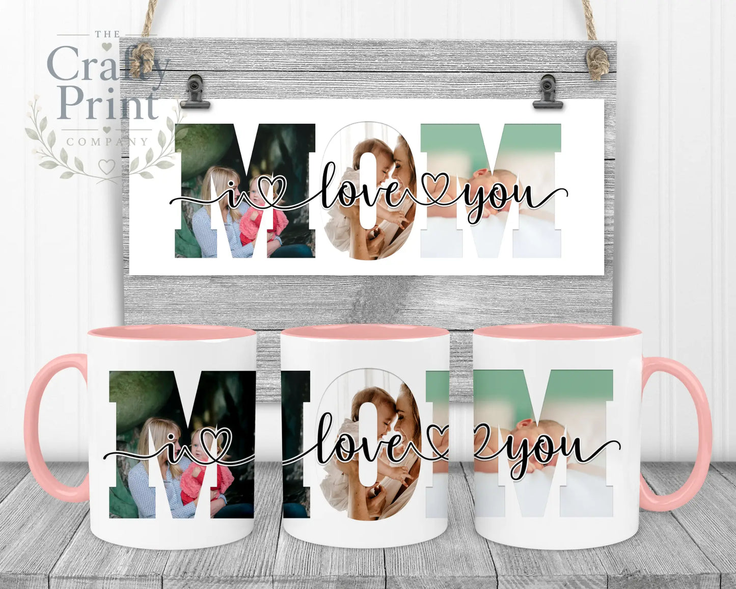 Mom We/I Love You Personalised Mug - Pink Handle & Inner