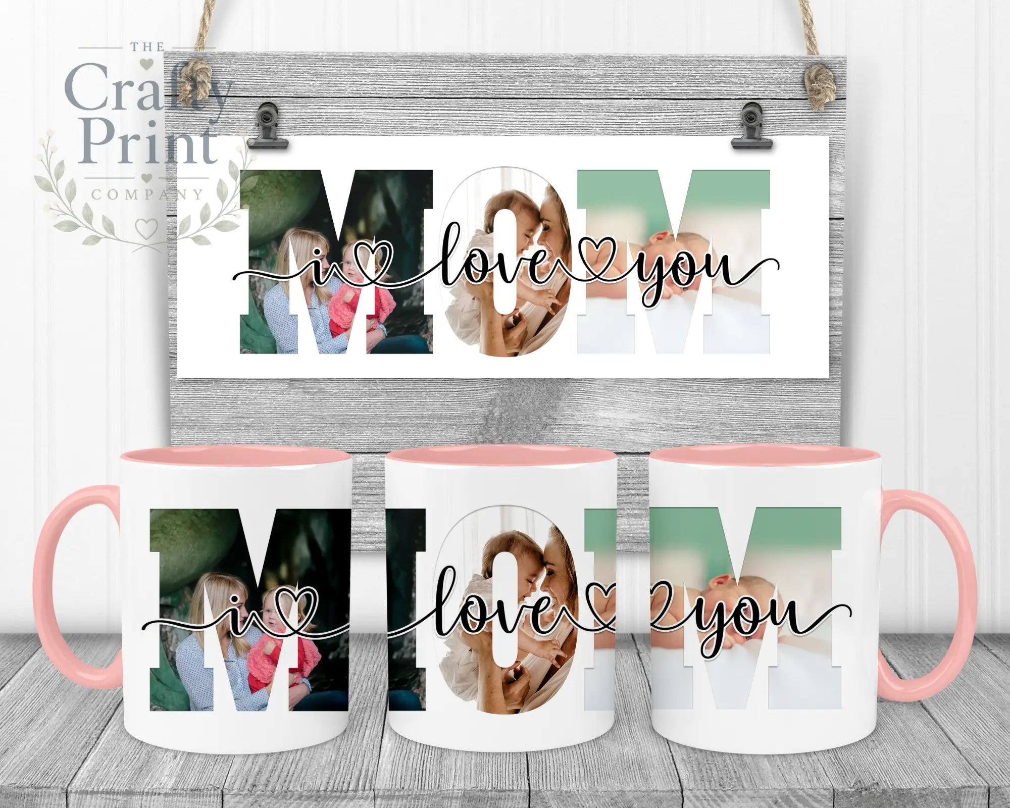 Mom We/I Love You Personalised Mug - Pink Handle & Inner