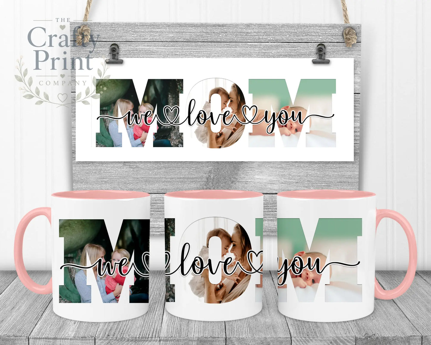 Mom We/I Love You Personalised Mug - Pink Handle & Inner