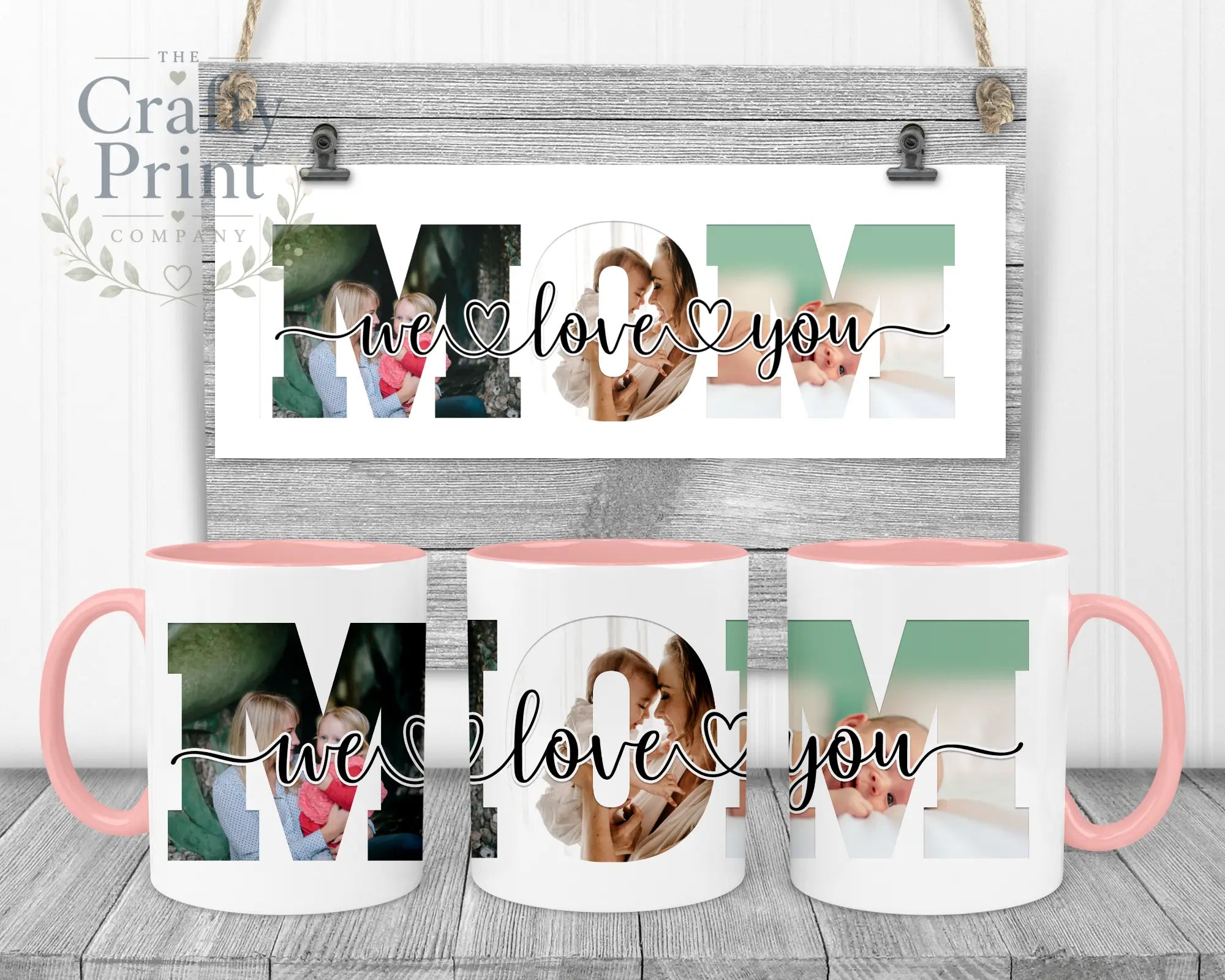 Mom We/I Love You Personalised Mug - Pink Handle & Inner