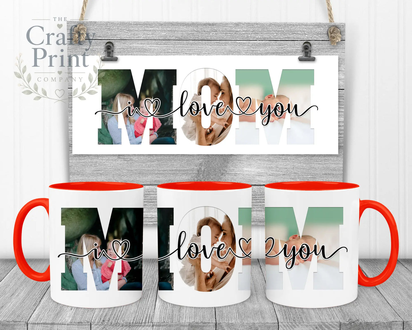 Mom We/I Love You Personalised Mug - Red Handle & Inner