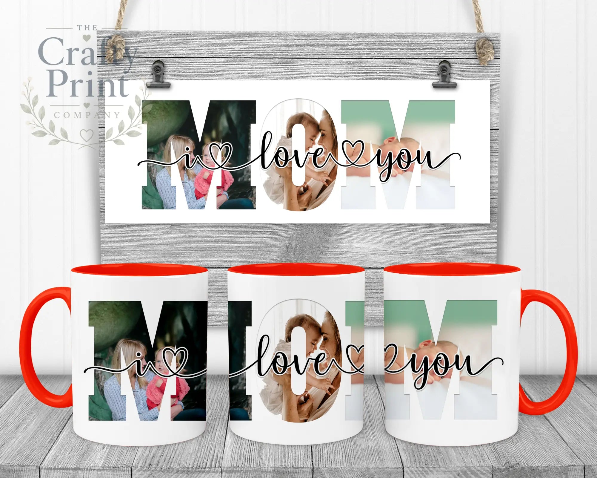 Mom We/I Love You Personalised Mug - Red Handle & Inner