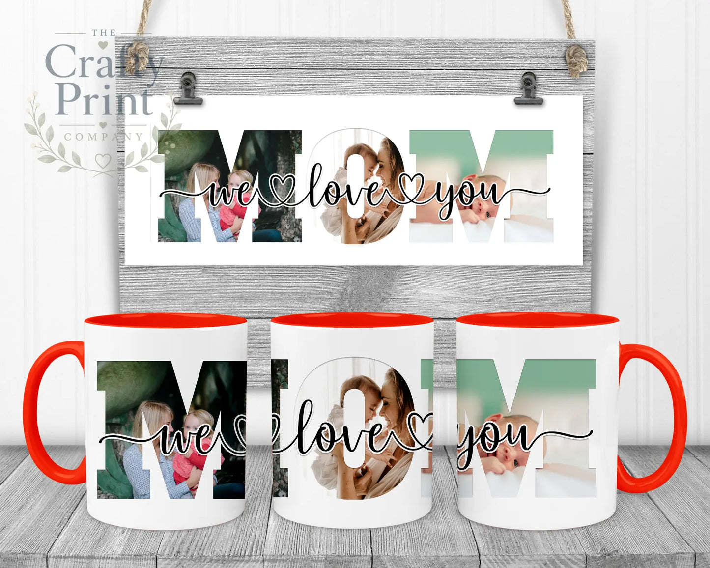 Mom We/I Love You Personalised Mug - Red Handle & Inner
