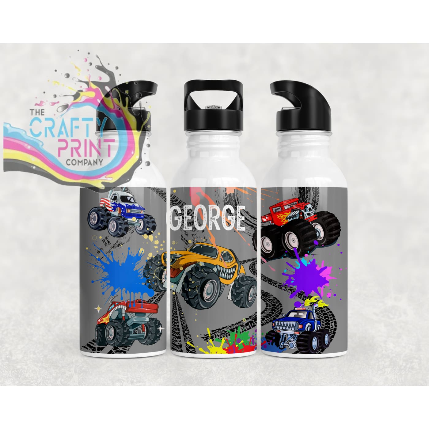 Monster Truck Personalised Water Bottle with Straw - Bottles