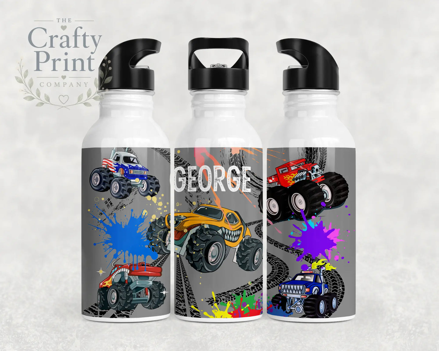 Monster Truck Personalised Water Bottle with Straw - Bottles