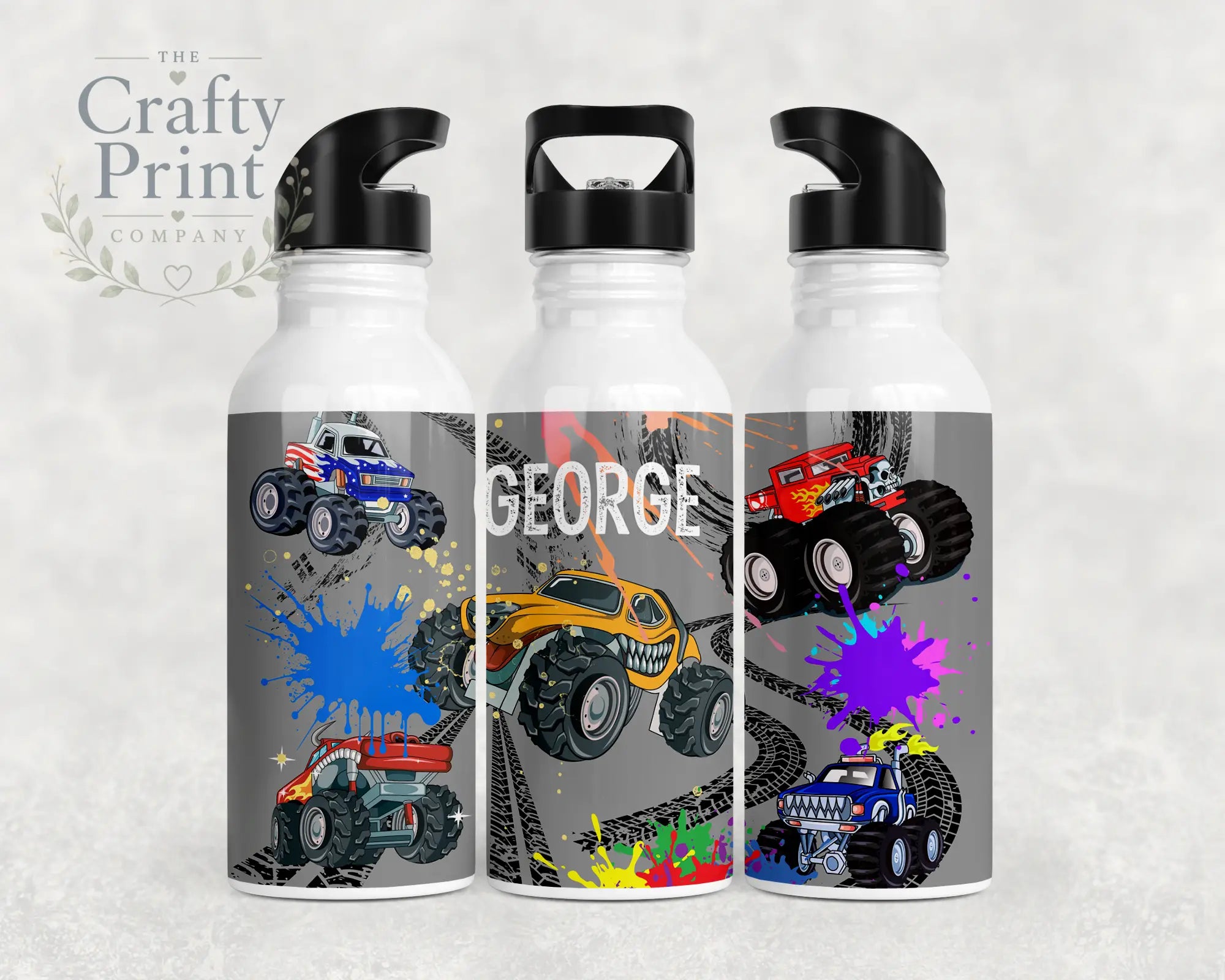 Monster Truck Personalised Water Bottle with Straw - Bottles
