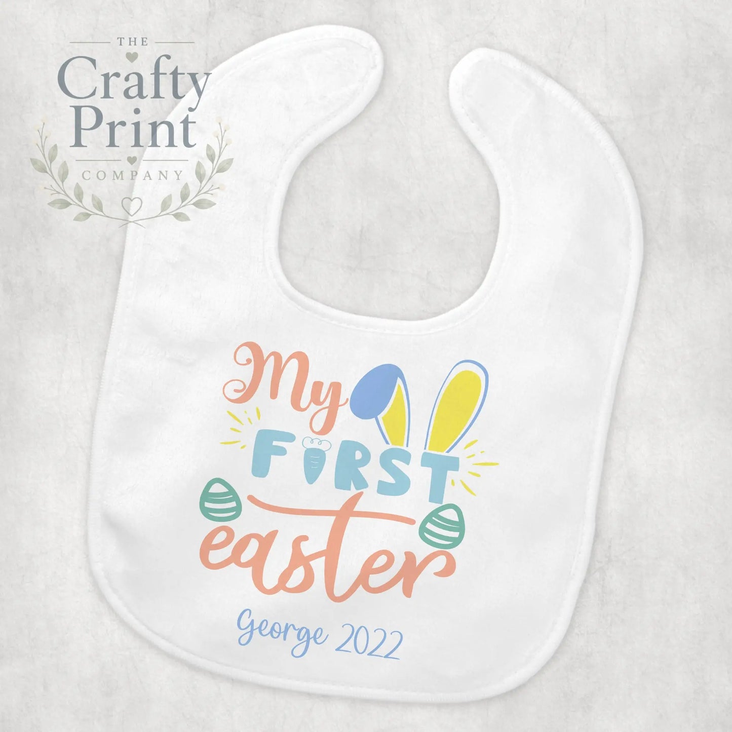 My First Easter Bunny Ears Personalised Baby Bib - Blue