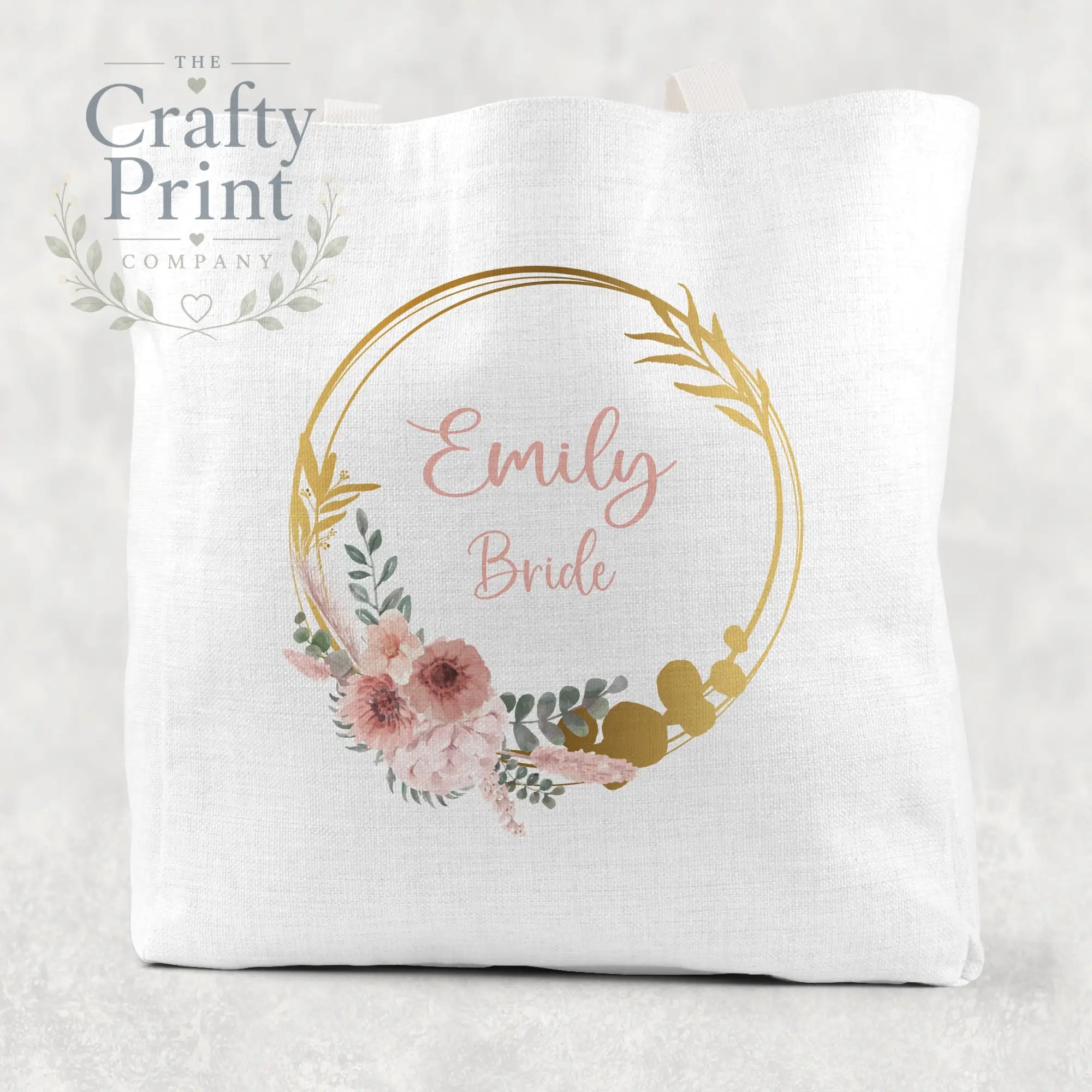 Name / Role Wedding Blush Flower Cotton Tote Bag - White