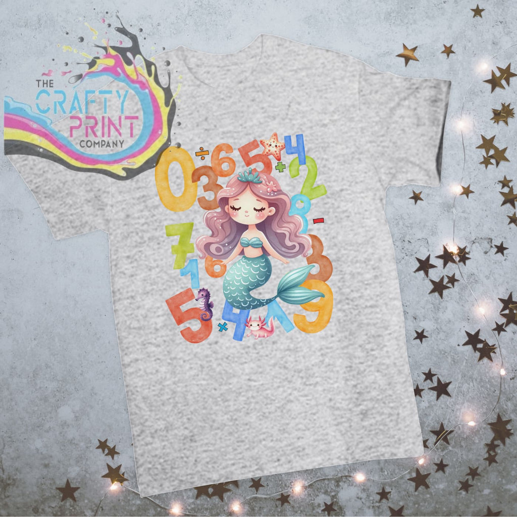 Numbers Mermaid Children’s T-shirt - Grey - Shirts & Tops