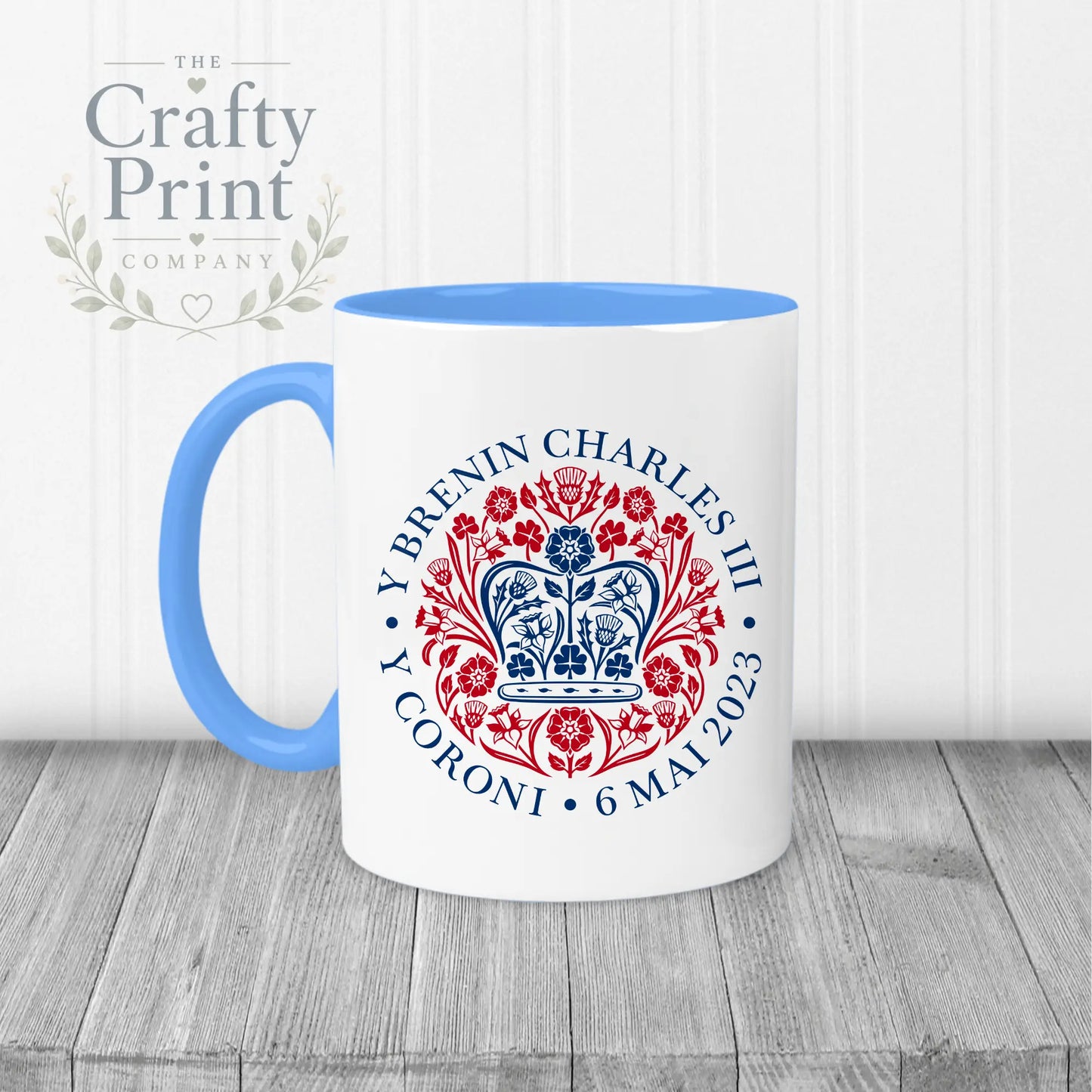 Official King Charles III Coronation Logo Mug - Blue Handle