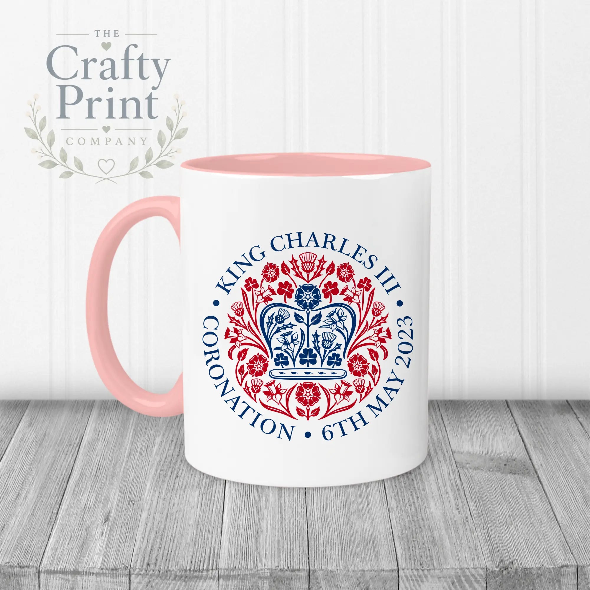 Official King Charles III Coronation Logo Mug - Pink Handle