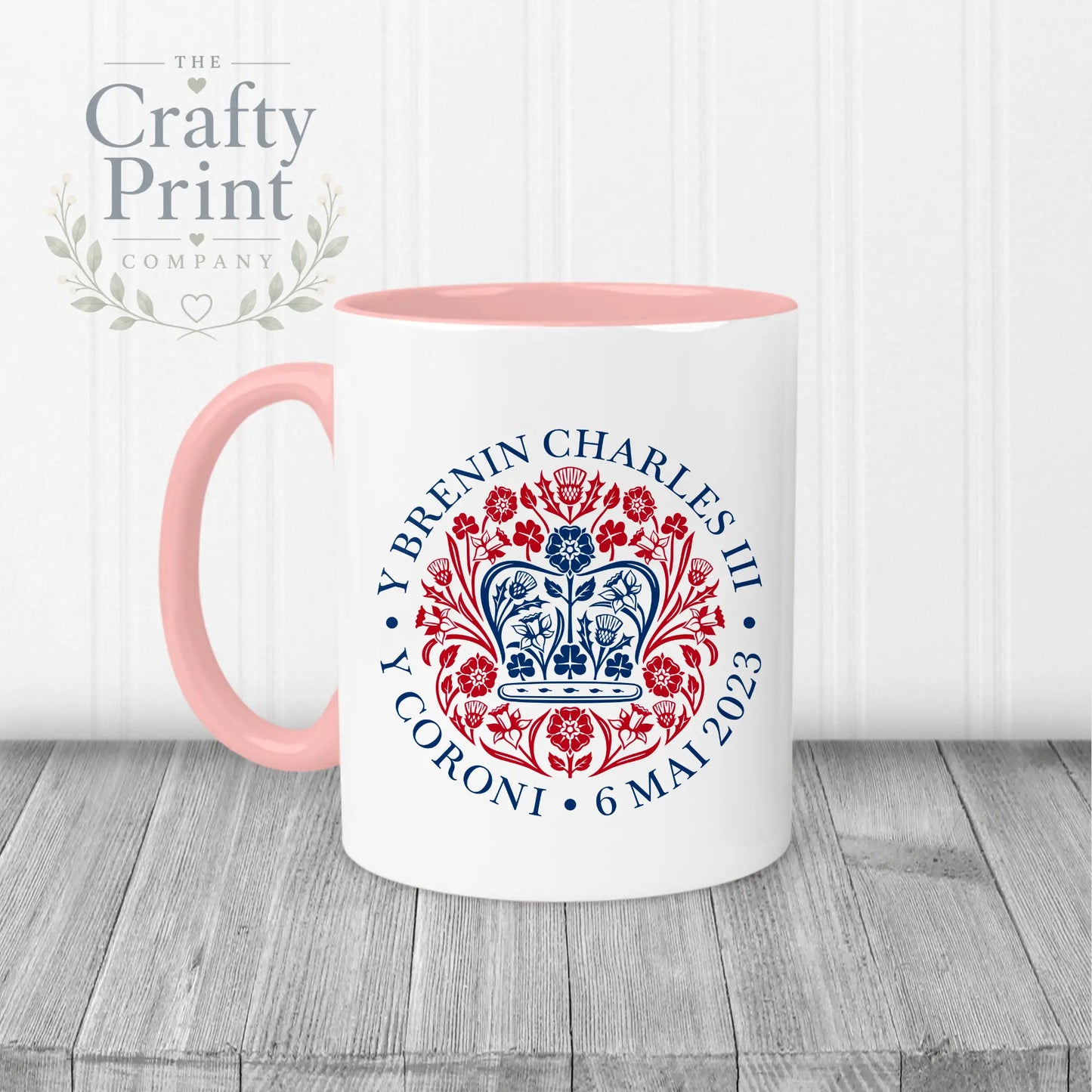 Official King Charles III Coronation Logo Mug - Pink Handle