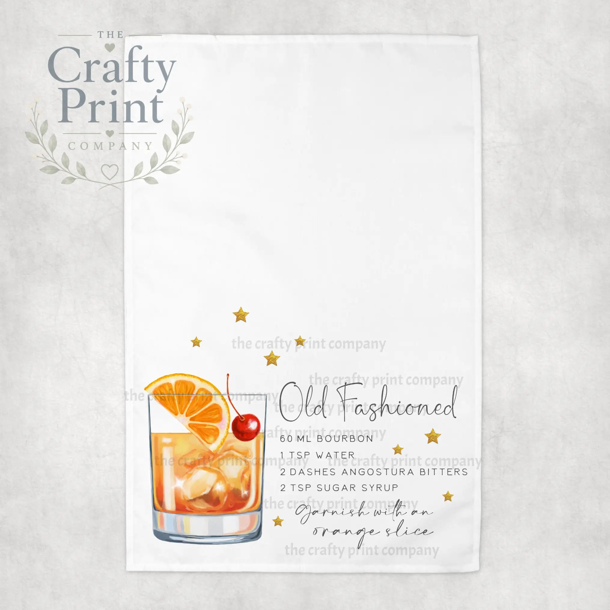Old Fashioned Cocktail Recipe Tea Towel - Kitchen Towels