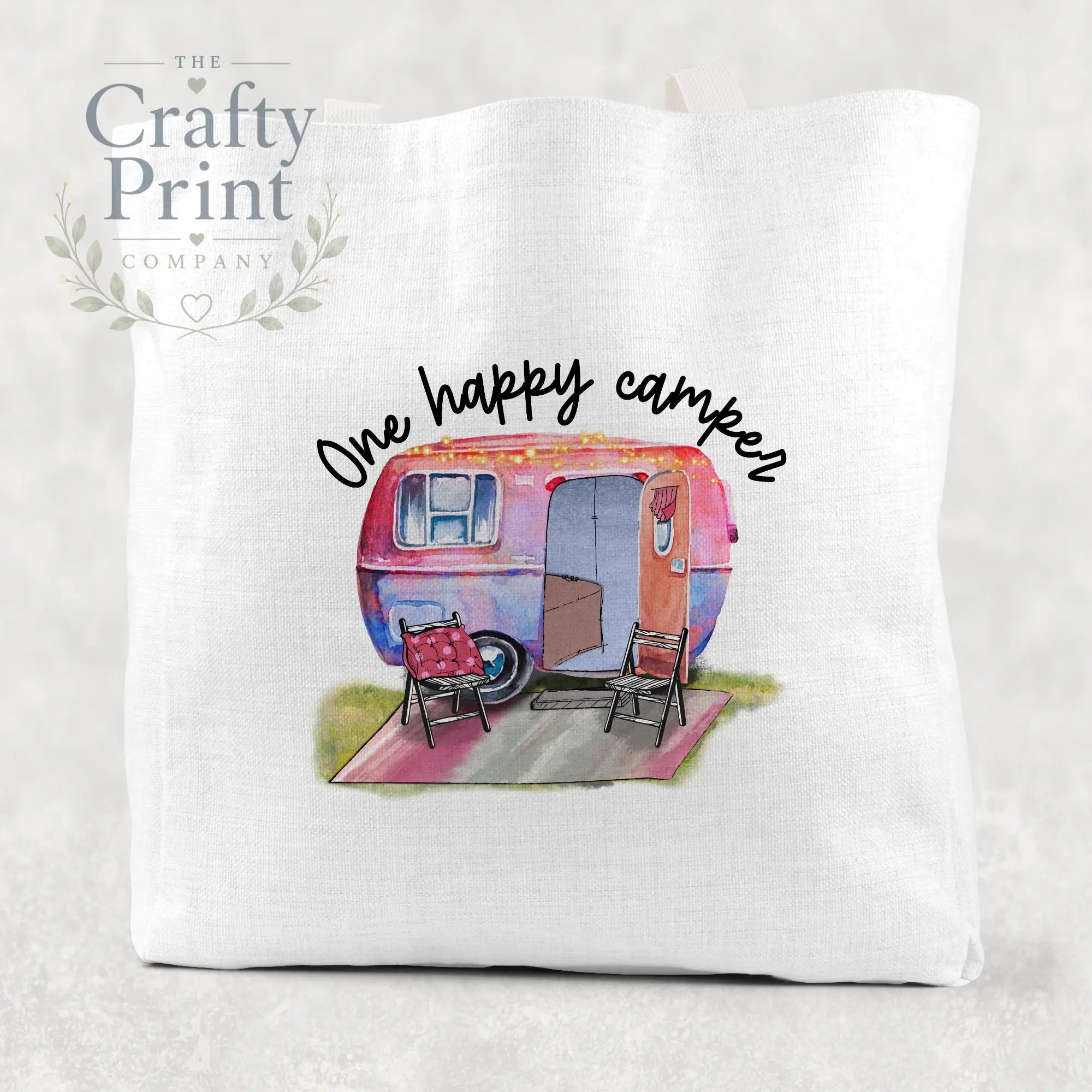 One Happy Camper Cotton Tote Bag - White - Shopping Totes