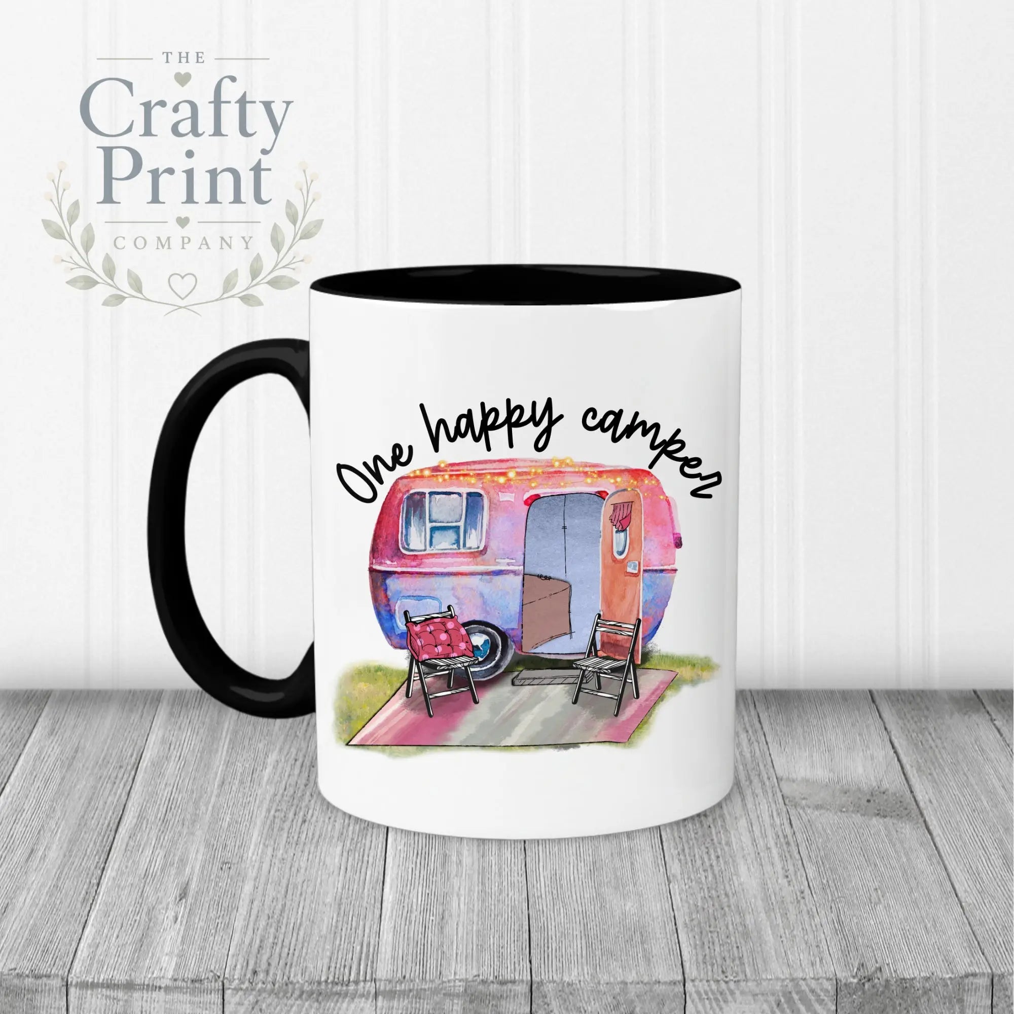 One Happy Camper Mug - Black Handle & Inner - Mugs