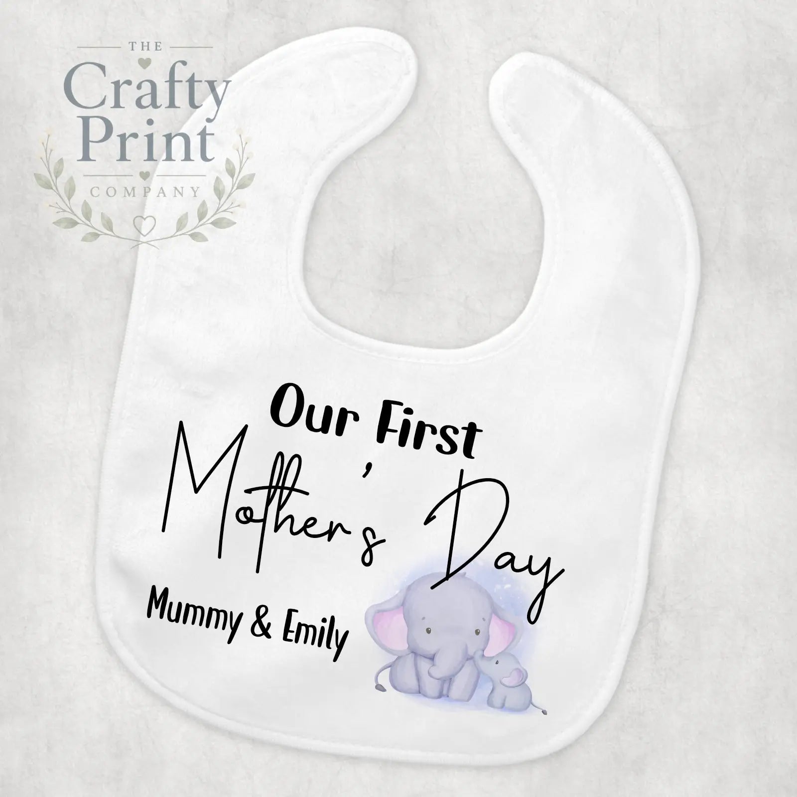 Our First Mother’s Day Elephant Personalised Baby Bib - &