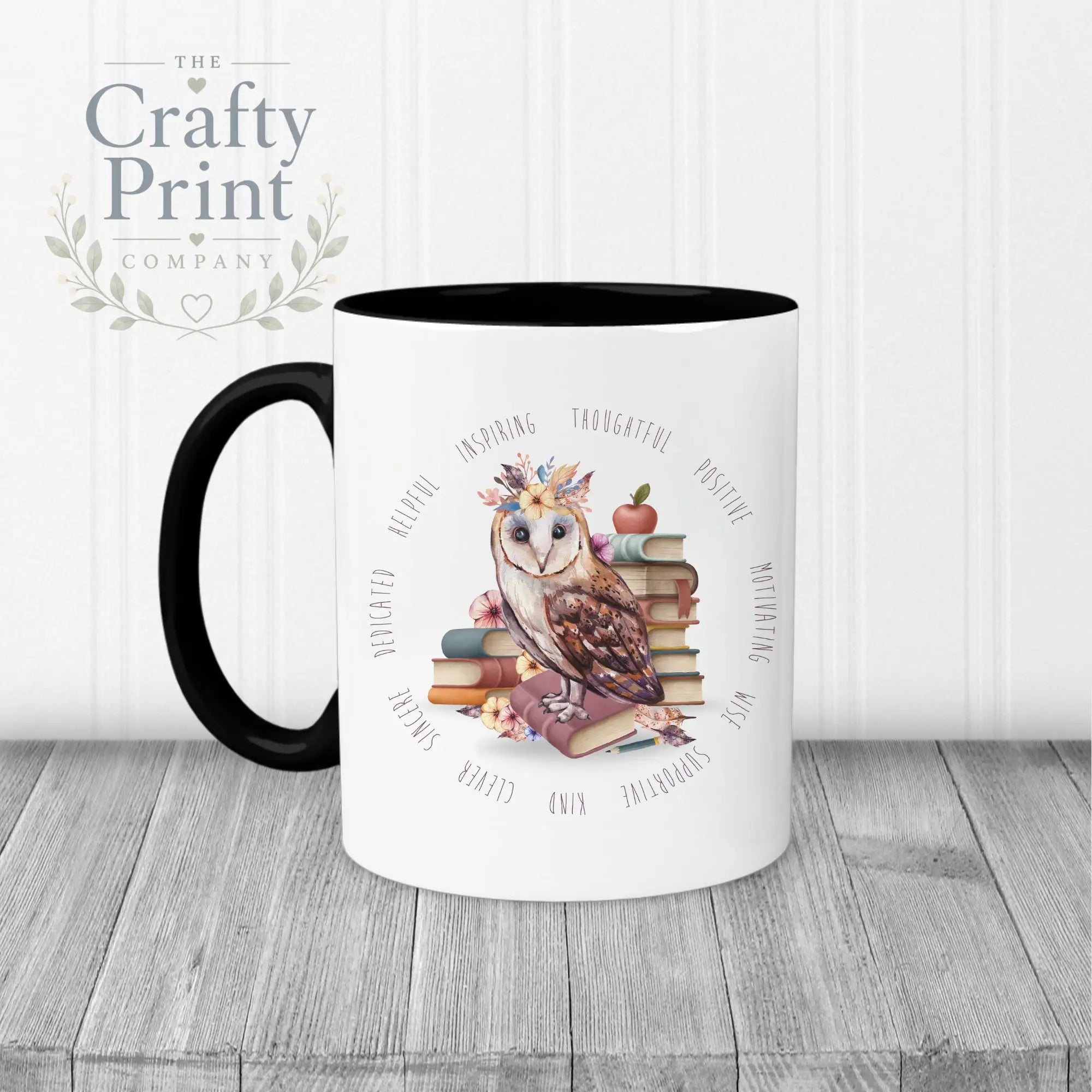 Owl Books Teacher Mug - Black Handle & Inner / Female - Mugs