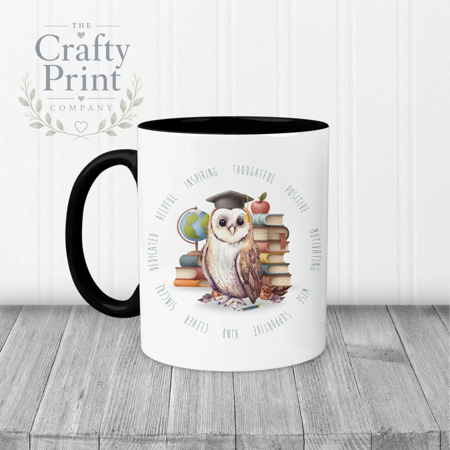 Owl Books Teacher Mug - Black Handle & Inner / Male - Mugs