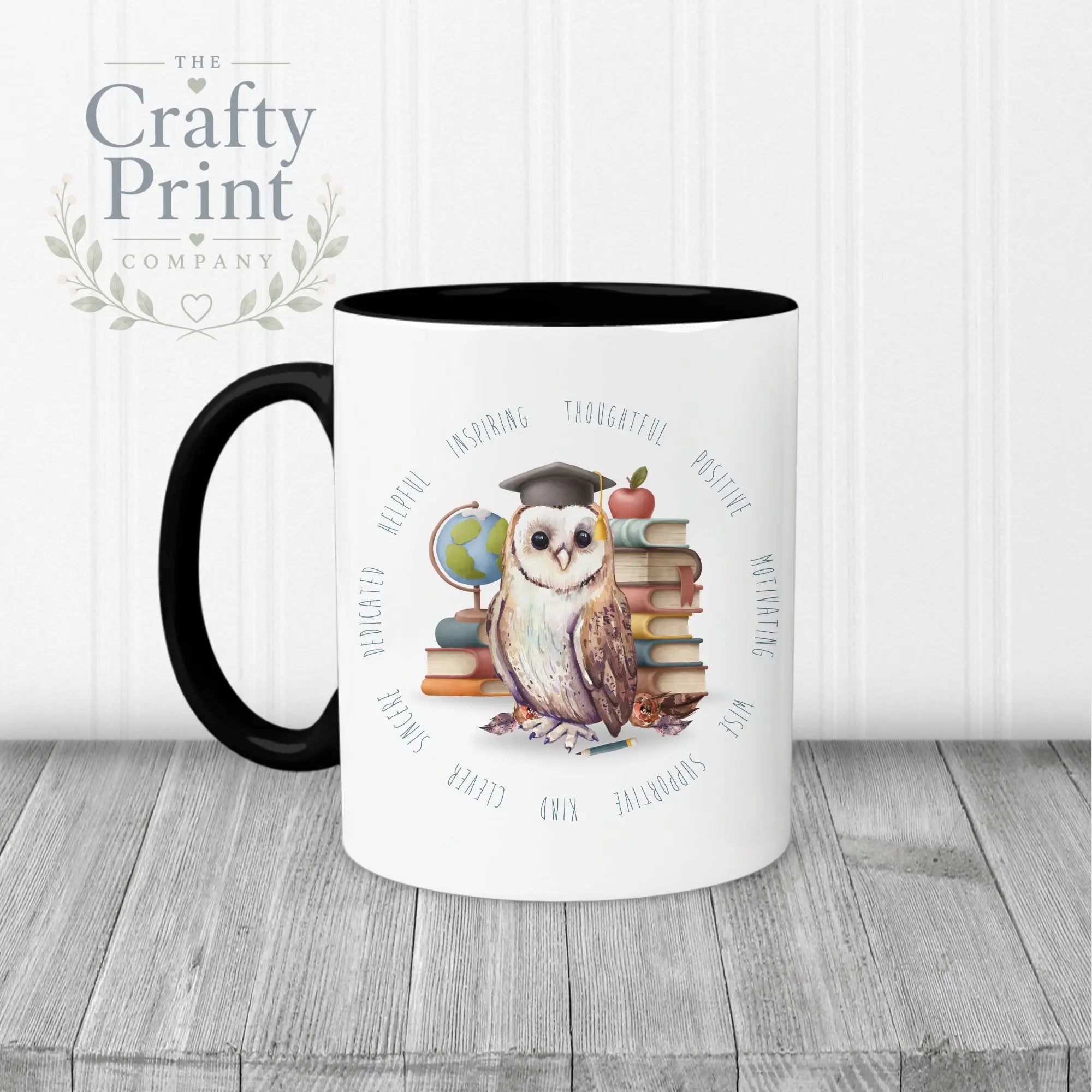 Owl Books Teacher Mug - Black Handle & Inner / Male - Mugs
