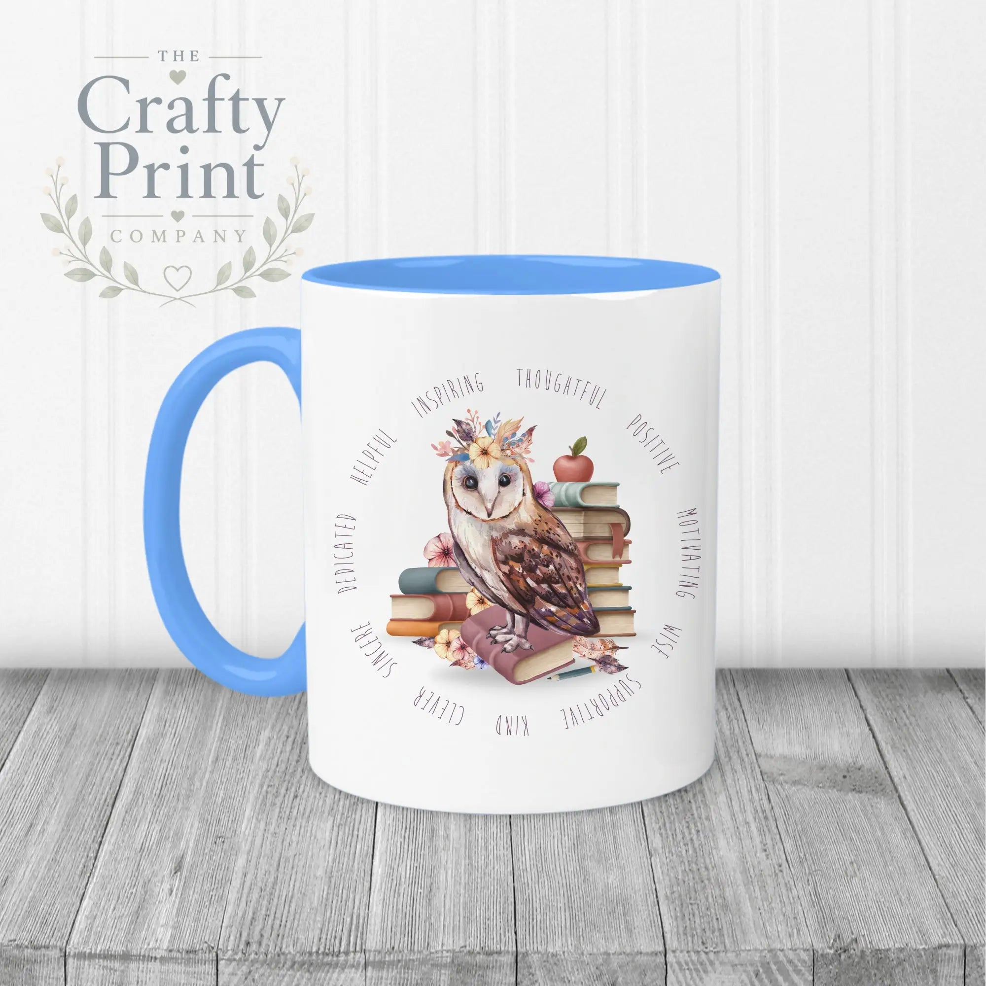 Owl Books Teacher Mug - Blue Handle & Inner / Female - Mugs