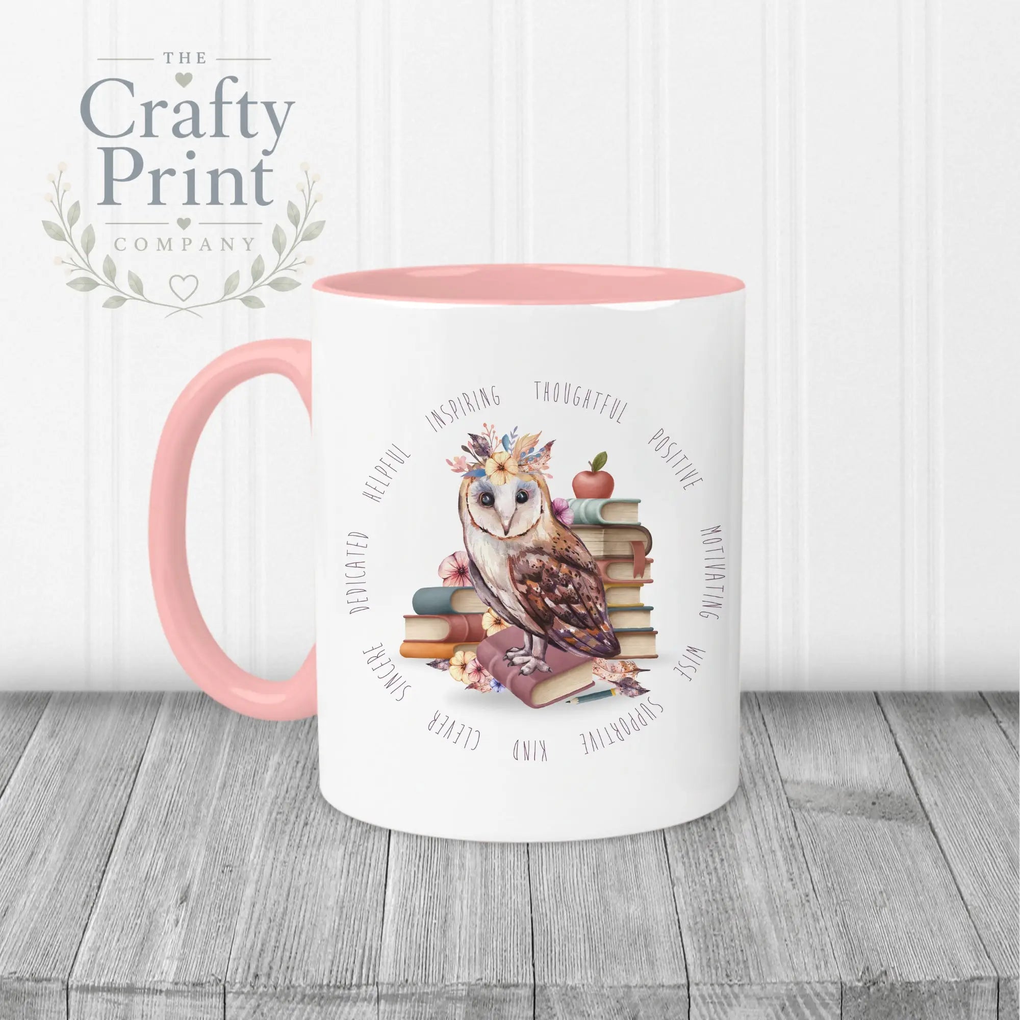 Owl Books Teacher Mug - Pink Handle & Inner / Female - Mugs